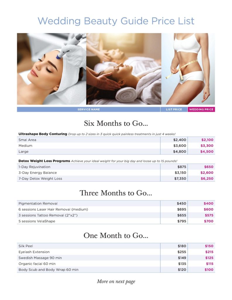 Wedding Packages Price List Aria Medispa